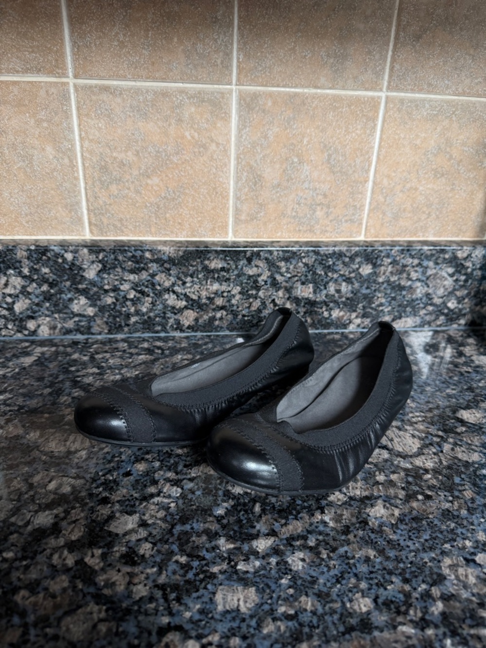 Stuart Weitzman Black Elastic Trim Ballet Flats